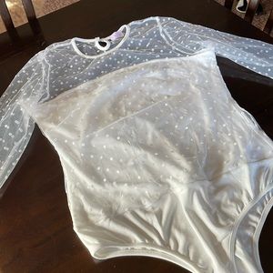 NWOT Pink Lily white sheer sleeve bodysuit